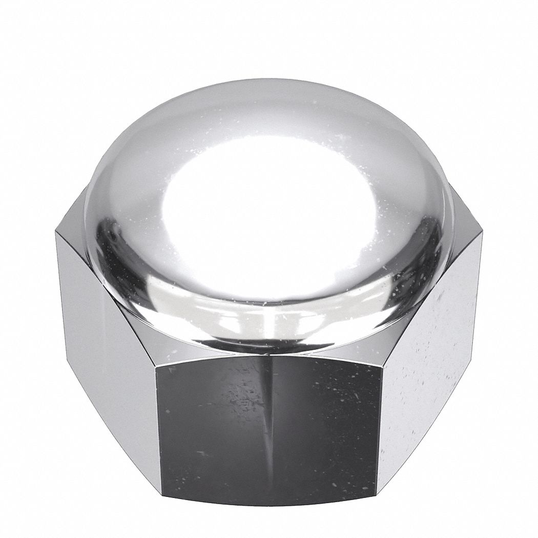 Cap Nut: 3/4"-10 Thread, Chrome-Plated, C36000, Brass, 0.875 in Ht, 1 1/16 in Hex Wd