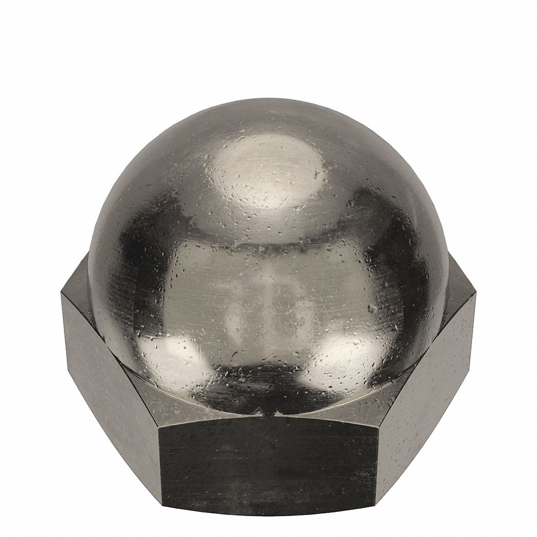 Cap Nut: #12-24 Thread, Nickel-Plated, C36000, Brass, 0.344 in Ht, 3/8 in Hex Wd, 25 PK