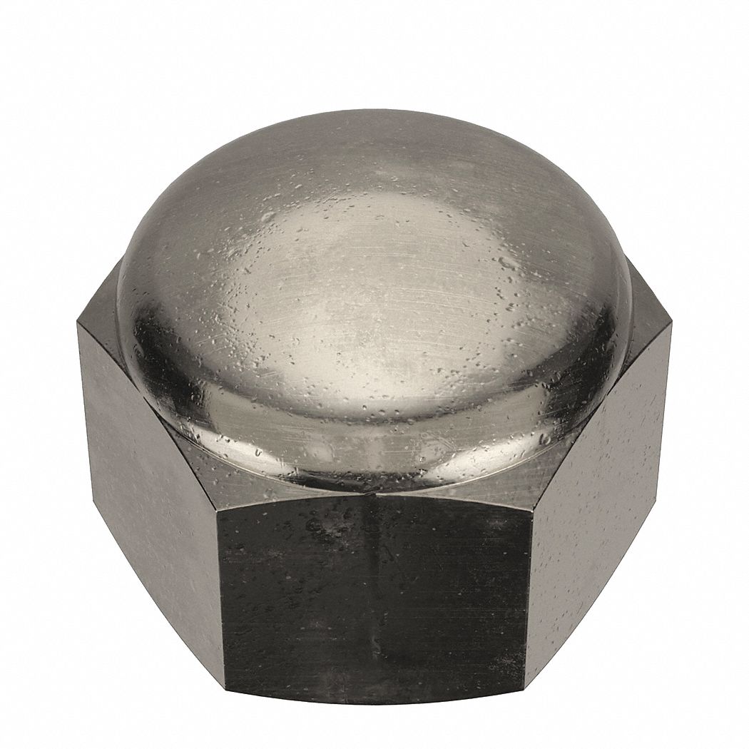 Cap Nut: 3/4"-10 Thread, Nickel-Plated, C36000, Brass, 0.875 in Ht, 1 1/16 in Hex Wd