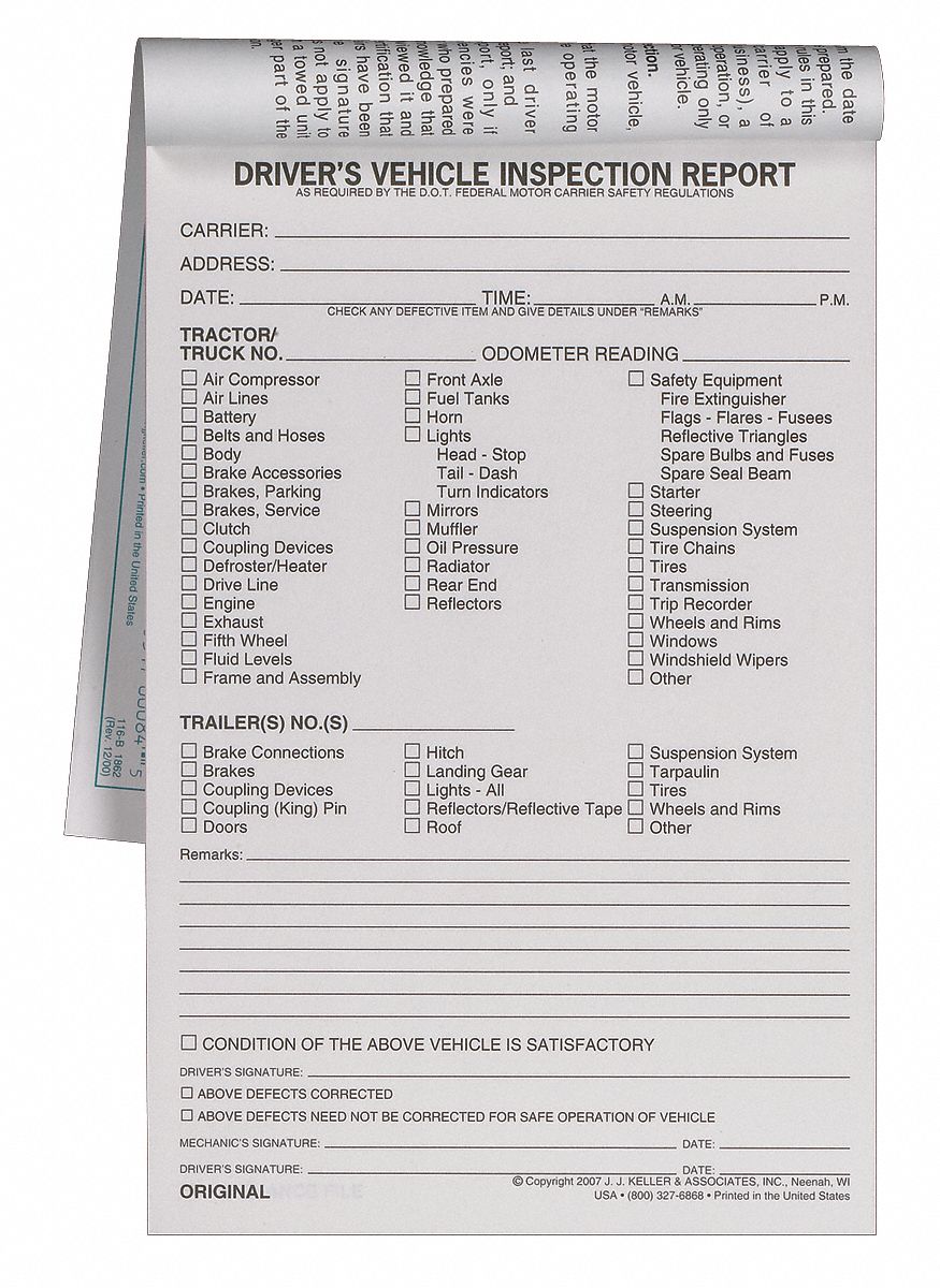 38D298 - Vehicle Inspection Form 3 Ply Carbonless