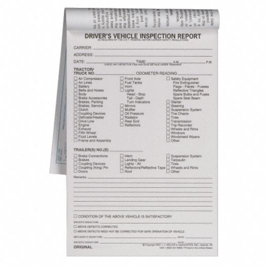 Jj Keller Vehicle Inspection Form, 3 Ply, Carbonless - 38d298