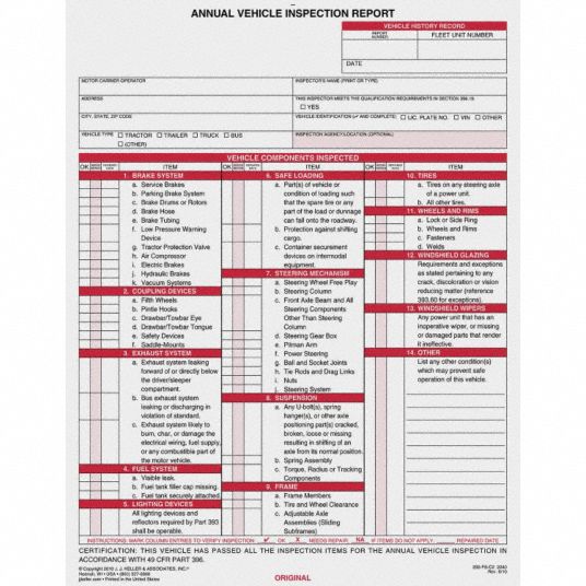 JJ KELLER Vehicle Inspection Report, PK10 - 52VR15|2240 - Grainger