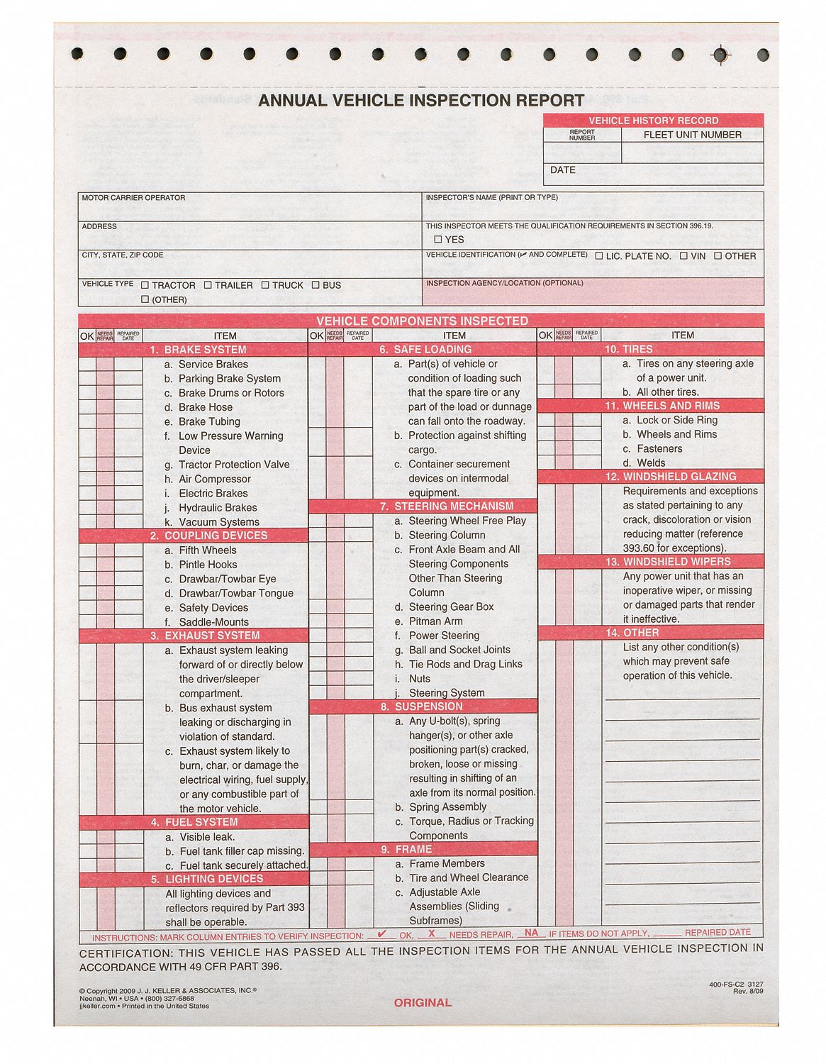 jj keller pre trip inspection form