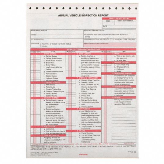 Vehicle Inspection Report,Carbonless - Grainger