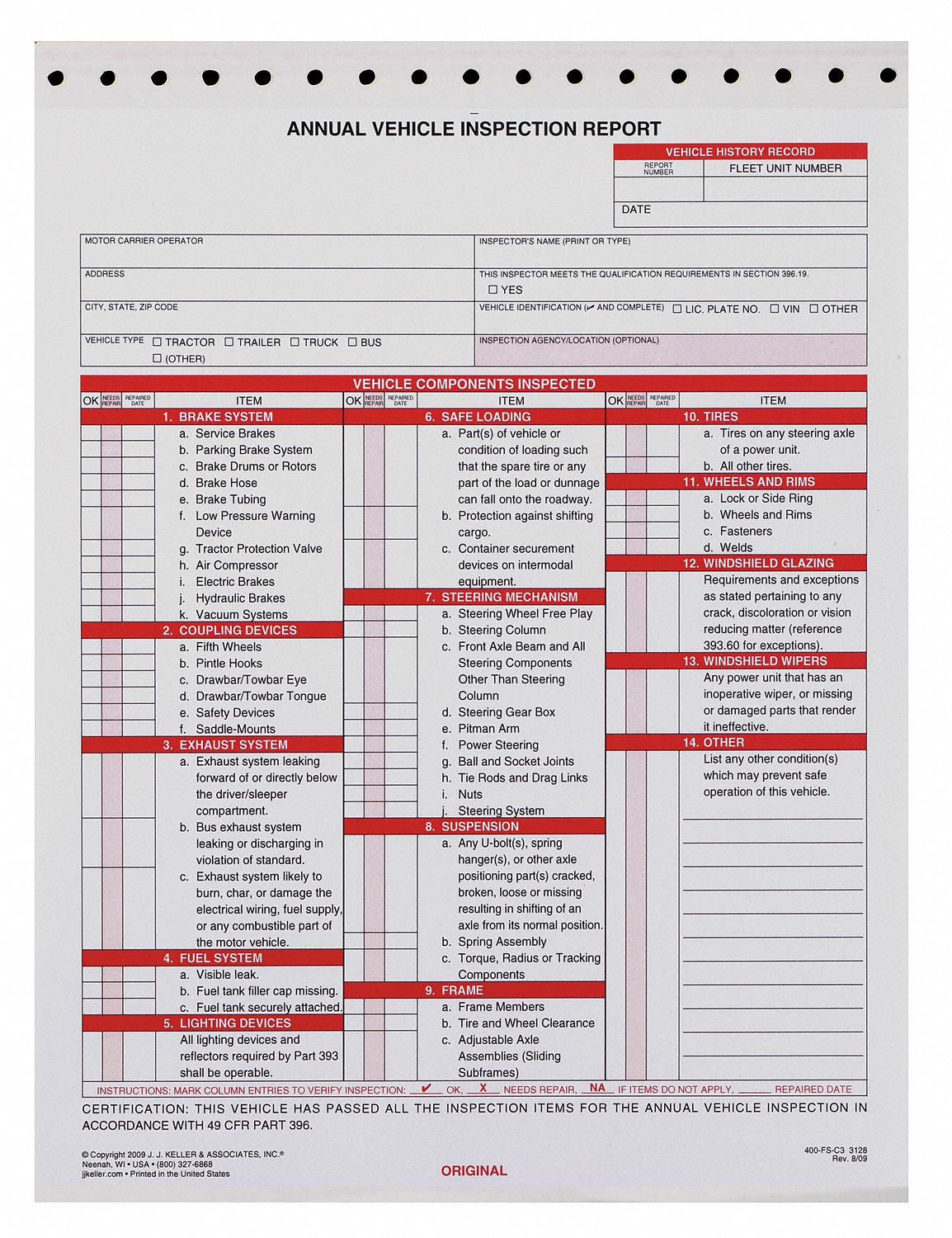 Vehicle Inspection Report, PK22