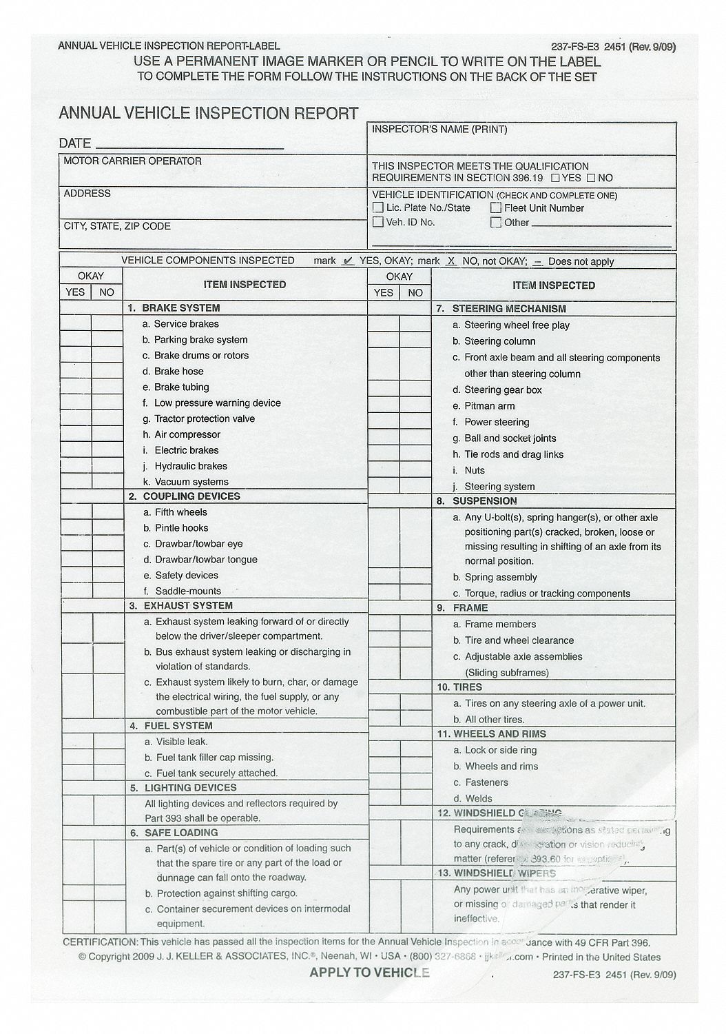 Annual vehicle inspection label