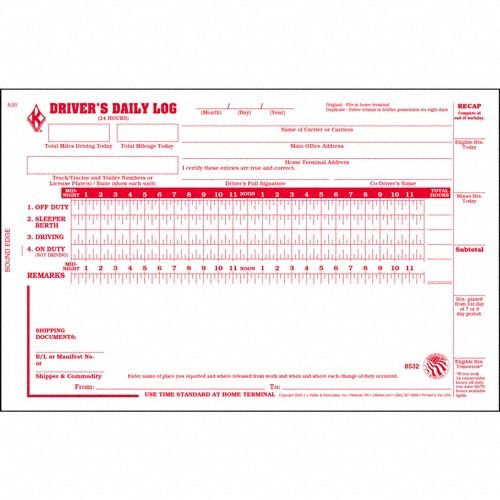 DETAILED DRIVER LOGBOOK, DRIVER'S DAILY LOG BOOK, CARBON, ENGLISH, 2-PLY, 31 FORMS, BOOK