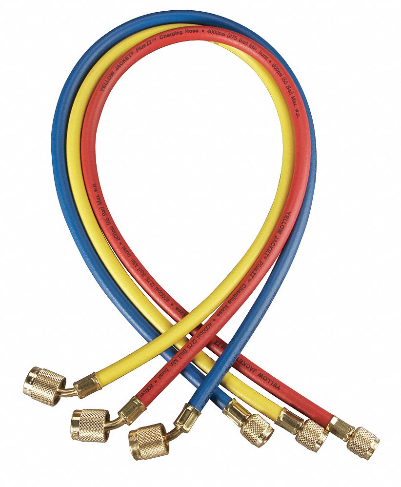 YELLOW JACKET, Manifold Hose Set, Low Loss, 1/4 in Female, Manifold