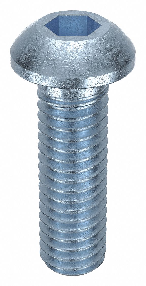 Socket Head Cap Screw: M6x1.00 Thread Size, 20 mm Lg, Button, Zinc Plated, Alloy Steel, 100 PK