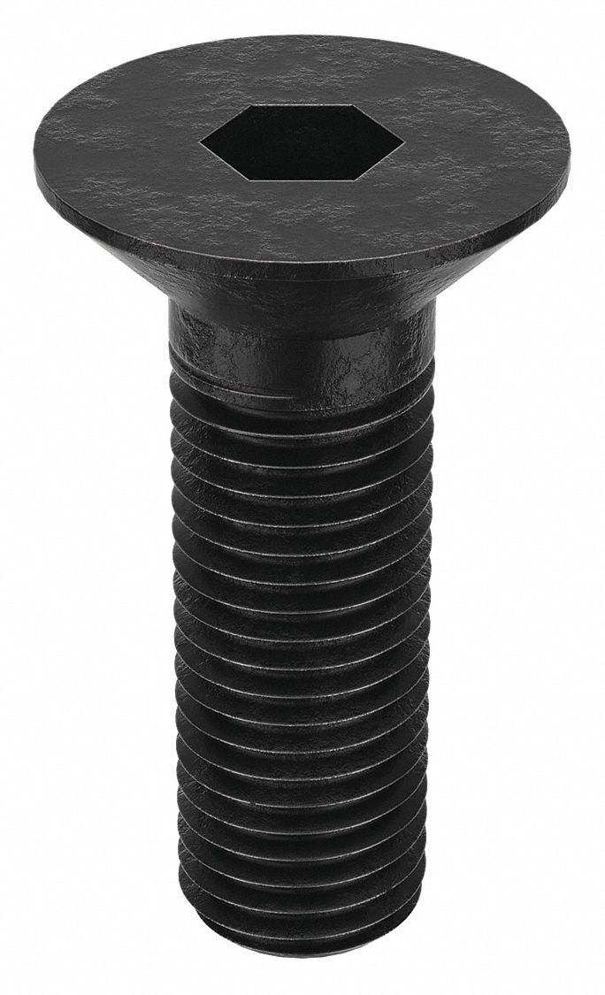 Socket Flat Head Screw: M16x2.00 Thread Size, 45 mm Lg, Flat, Black Oxide, Alloy Steel, 25 PK