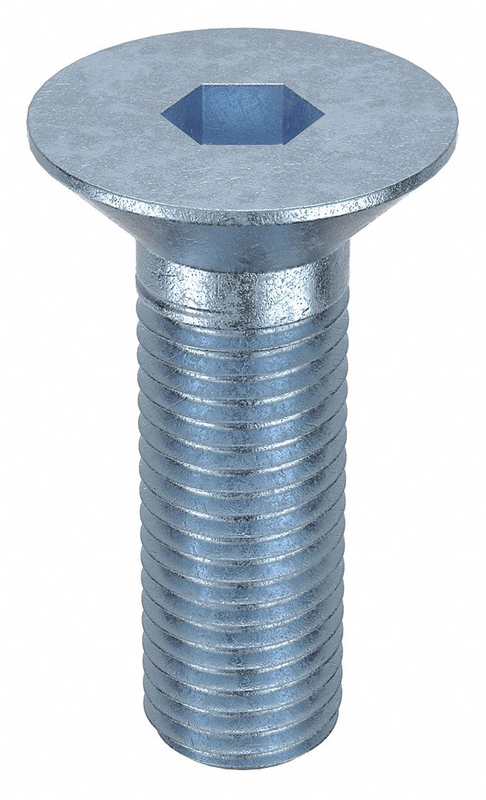 Socket Flat Head Screw: M16x2.00 Thread Size, 45 mm Lg, Flat, Zinc Plated, Alloy Steel, 25 PK