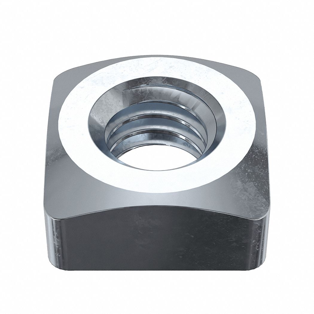 Square Nut: M4x0.70 Thread Size, Steel, Grade 5, Zinc-Plated, 3.2 mm Ht, 7 mm Wd, 100 PK