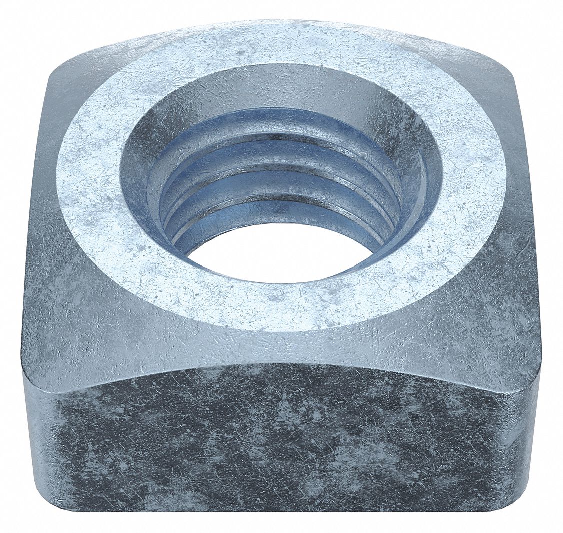 SQUARE NUT, M10-1.5 THREAD, STEEL, CLASS 5, ZINC PLATED, 8MM H, 17MM W, GRADE 2, 100 PK