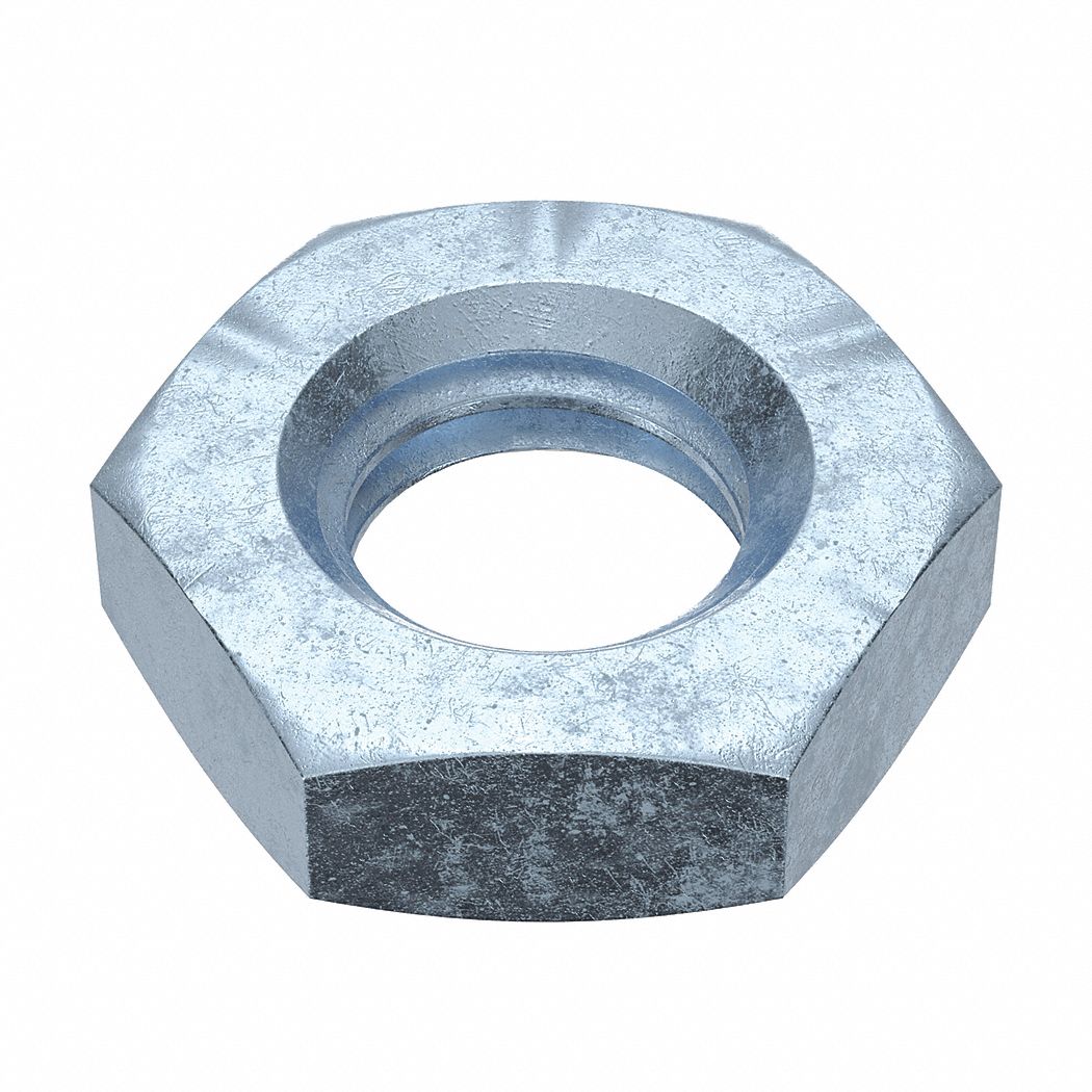 Hex Nut: Jam Hex, M8x1.25 Thread, 13 mm Hex Wd, 4 mm Hex Ht, Steel, Class 4, Zinc-Plated, 100 PK