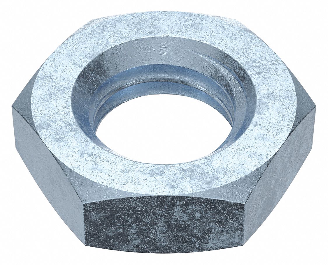 Hex Nut: Jam Hex, M14x2.00 Thread, 22 mm Hex Wd, 7 mm Hex Ht, Steel, Class 4, Zinc-Plated, 50 PK