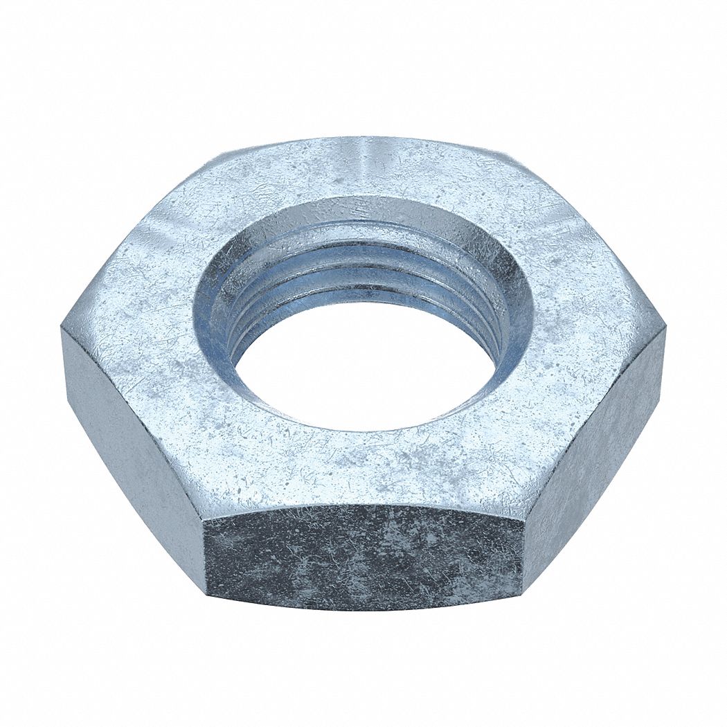 Hex Nut: Jam Hex, M10x1.00 Thread, 17 mm Hex Wd, 5 mm Hex Ht, Steel, Class 4, Zinc-Plated, 100 PK