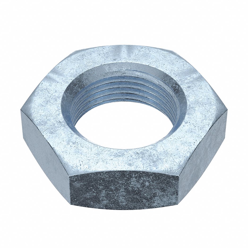 Hex Nut: Jam Hex, M14x1.00 Thread, 22 mm Hex Wd, 7 mm Hex Ht, Steel, Class 4, Zinc-Plated, 100 PK
