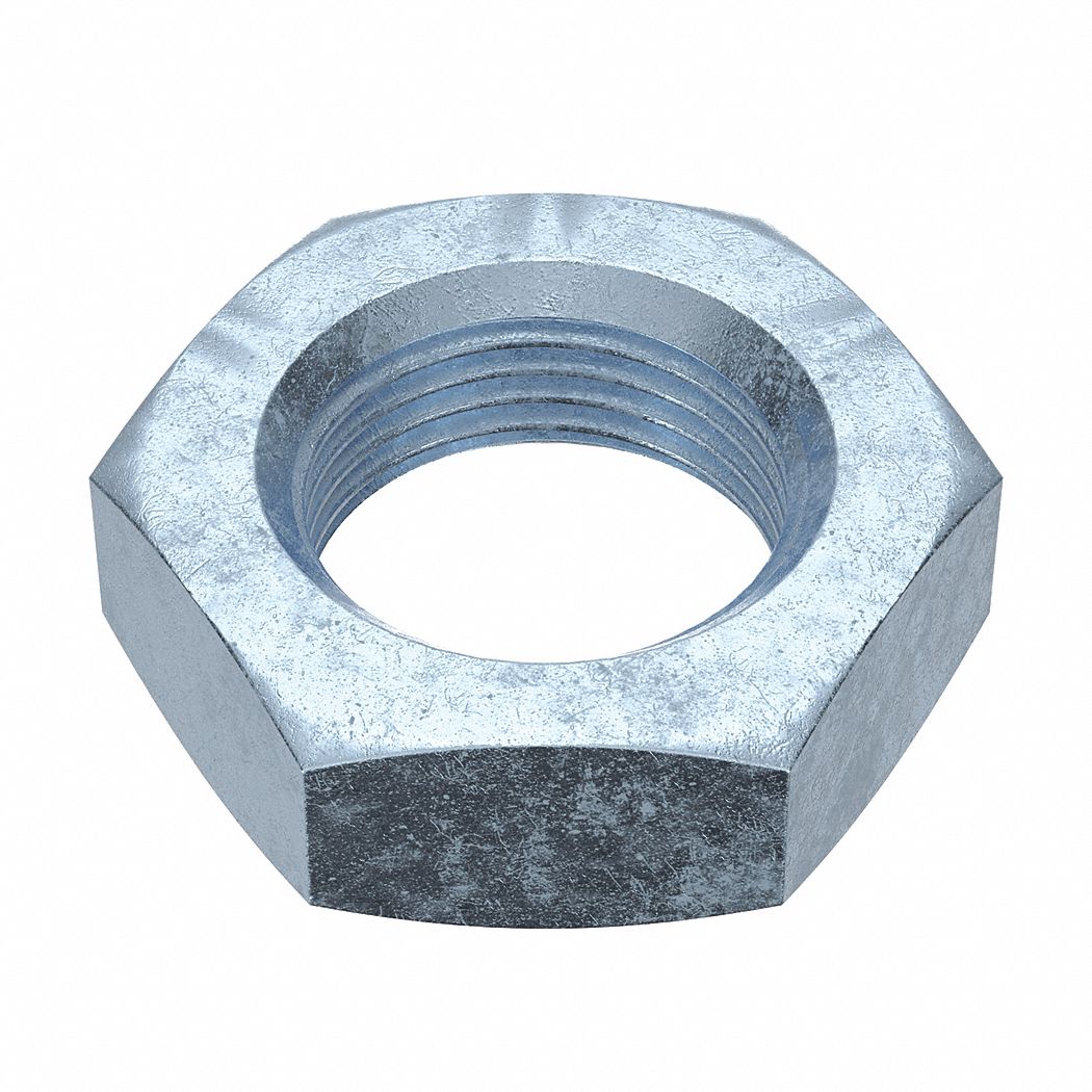 Hex Nut: Jam Hex, M20x1.50 Thread, 30 mm Hex Wd, 10 mm Hex Ht, Steel, Class 4, Zinc-Plated, 25 PK