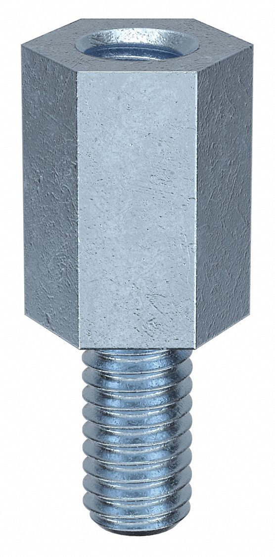 Standoff: M4-0.7 Thrd Sz, 18 mm Lg, 10 mm Body Lg, 8 mm Thread Lg, 7 mm Hex Wd, Steel, Zinc Plated