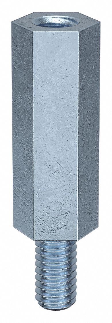 Standoff: M4-0.7 Thrd Sz, 28 mm Lg, 20 mm Body Lg, 8 mm Thread Lg, 7 mm Hex Wd, Steel, Zinc Plated