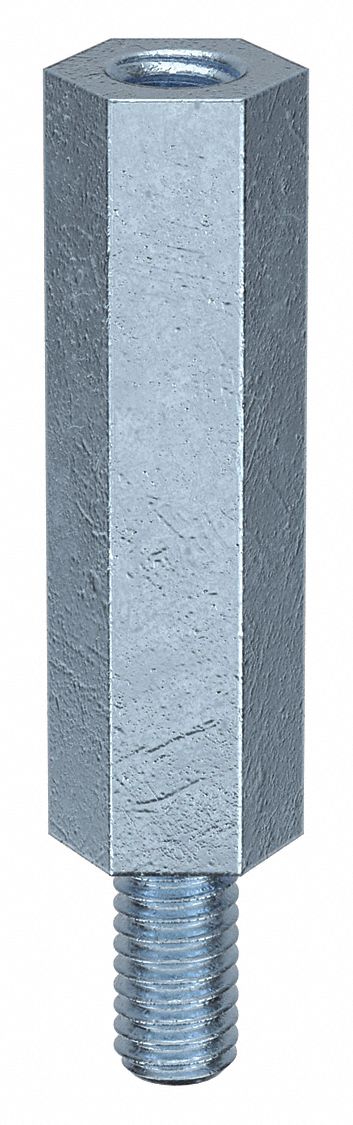 Standoff: M4-0.7 Thrd Sz, 33 mm Lg, 25 mm Body Lg, 8 mm Thread Lg, 7 mm Hex Wd, Steel, Zinc Plated