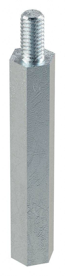Standoff: M4-0.7 Thrd Sz, 48 mm Lg, 40 mm Body Lg, 8 mm Thread Lg, 7 mm Hex Wd, Steel, Zinc Plated