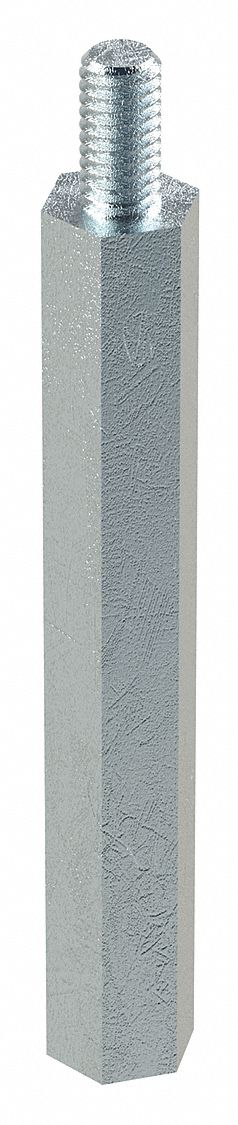 Standoff: M4-0.7 Thrd Sz, 58 mm Lg, 50 mm Body Lg, 8 mm Thread Lg, 7 mm Hex Wd, Steel, Zinc Plated