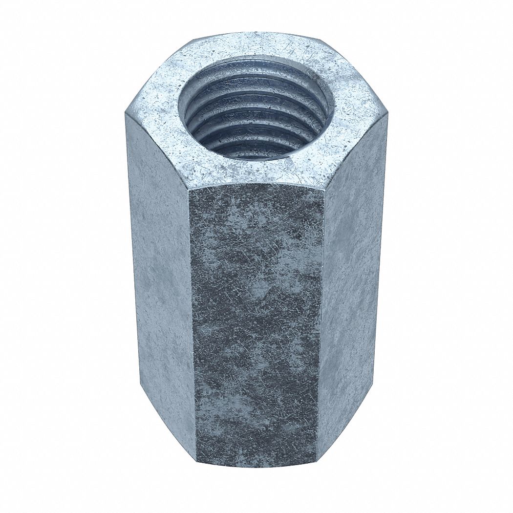 Coupling Nut: Zinc-Plated, Steel, M5x0.08 Thread, 8 mm Hex Wd, 15 mm Lg, 100 PK