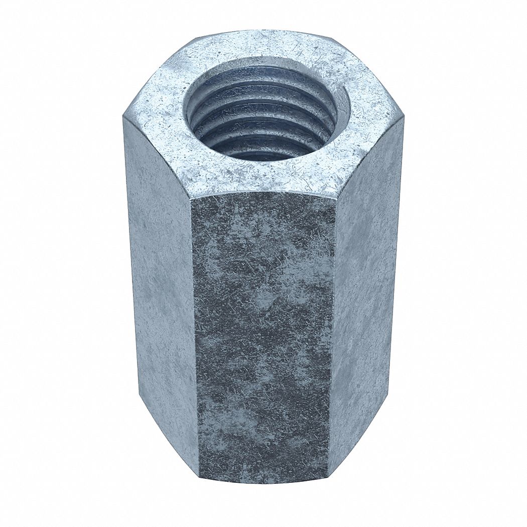 Coupling Nut: Zinc-Plated, Steel, M6x1.00 Thread, 10 mm Hex Wd, 18 mm Lg, 100 PK
