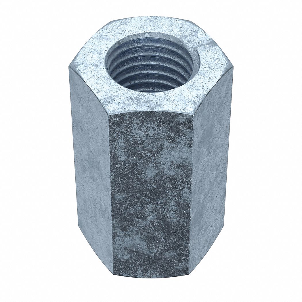 Coupling Nut: Zinc-Plated, Steel, M10x1.50 Thread, 17 mm Hex Wd, 30 mm Lg, 50 PK