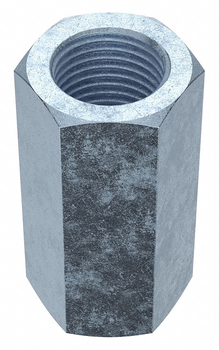 Coupling Nut: Zinc-Plated, Steel, M27x3.00 Thread, 41 mm Hex Wd, 81 mm Lg, 5 PK