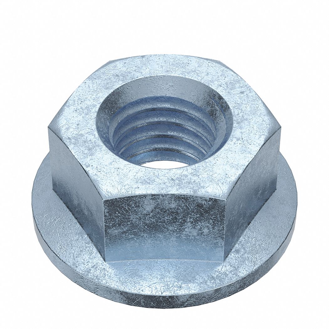 Flange Nut: M8x1.25 Thread, Steel, Class 8, Zinc-Plated, 13 mm Hex Wd, 8 mm Hex Ht, 100 PK