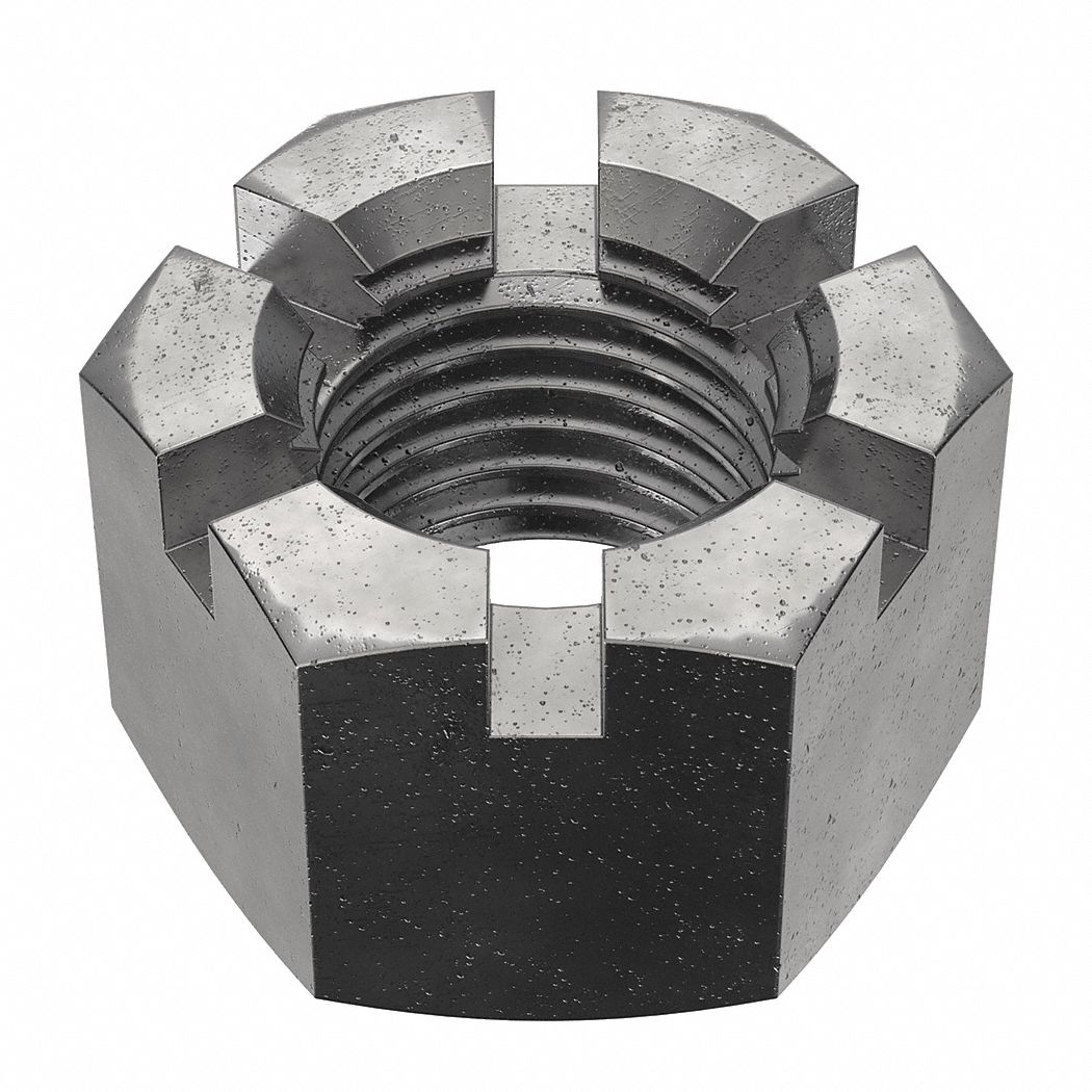 Castle Nut: Slotted Castle, Std Hex, M36x4.00 Thread Size, Steel, Class 4, Plain, 55 mm Hex Wd, 2 PK