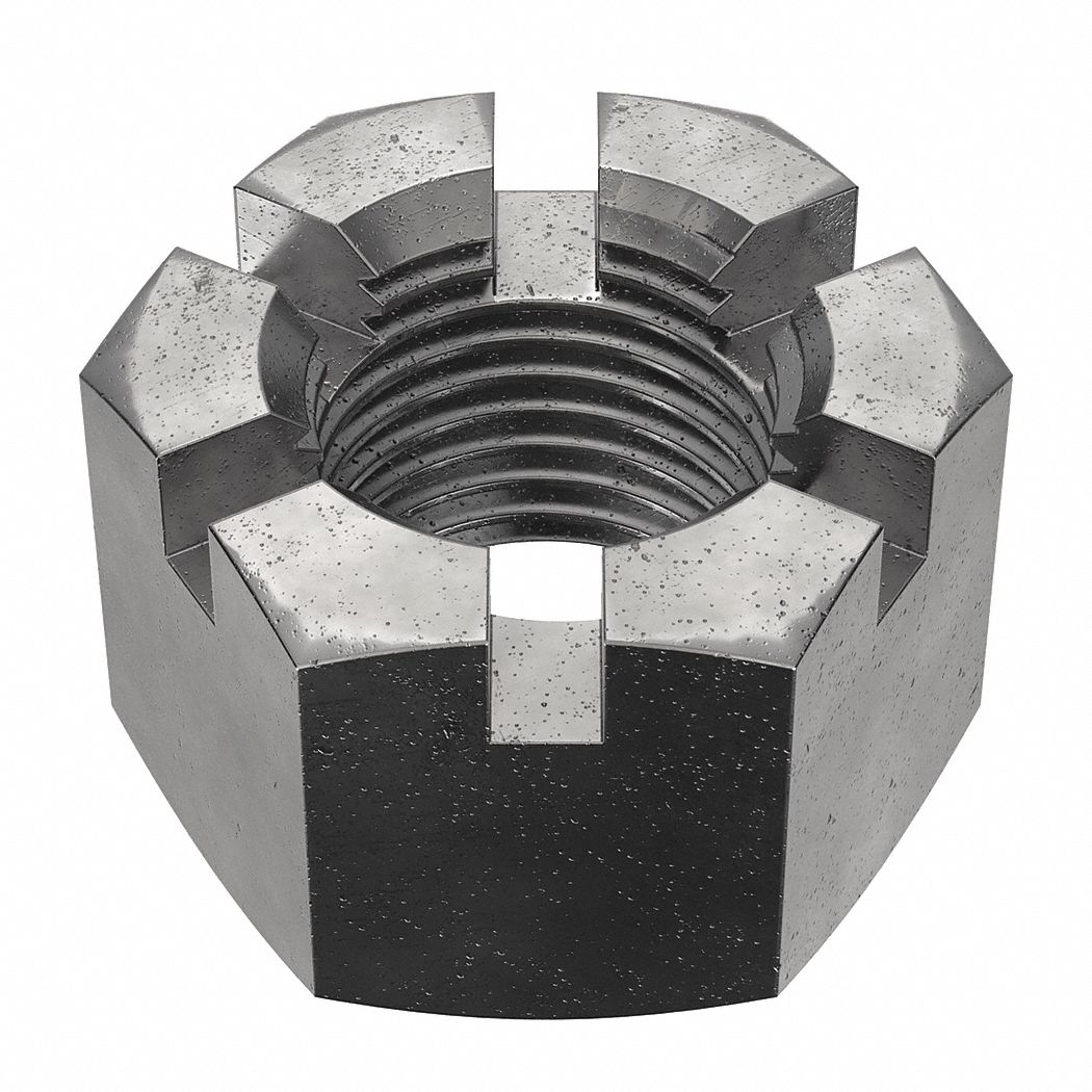 CASTLE NUT, SLOTTED CASTLE, M45-4.50 THREAD, STEEL, CLASS 4, BLACK OXIDE, 70MM HEX W