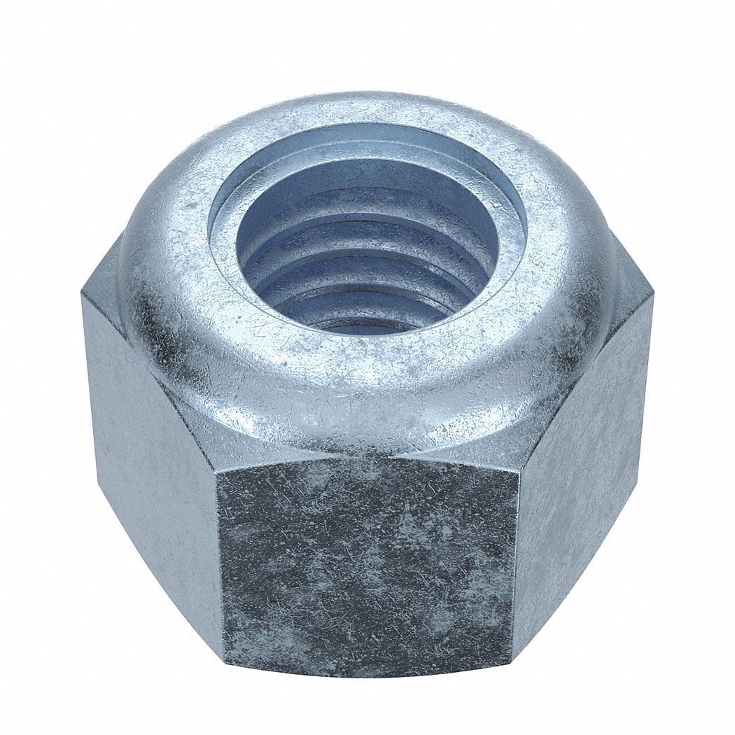 Lock Nut: Nylon Insert, High Hex, M5x0.08 Thread Size, Steel, Class 8, Zinc-Plated, 100 PK