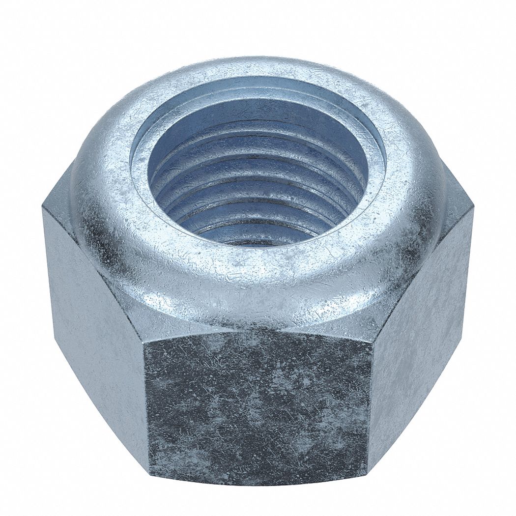 Lock Nut: Nylon Insert, High Hex, M20x2.50 Thread Size, Steel, Class 8, Zinc-Plated, 25 PK
