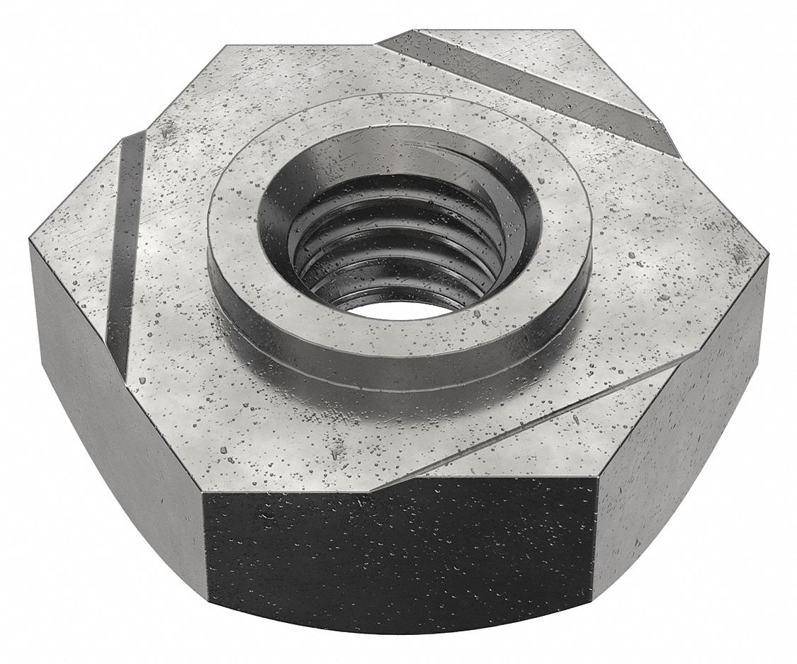 WELD NUT, M3-0.50 THREAD, HEX, 3MM BASE H, 7½MM BASE W, 8 13/64MM BASE L, STEEL, 100 PK