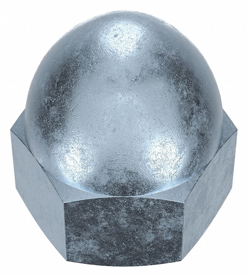 Cap Nut: High Crown, M12x1.75 Thread, Zinc-Plated, Class 6, Steel, 22 mm Ht, 19 mm Hex Wd, 50 PK