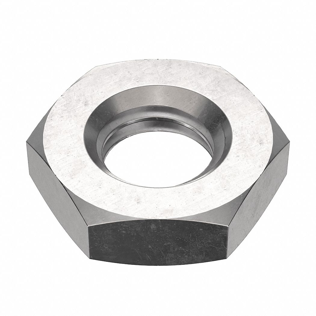 Hex Nut: Jam Hex, M10x1.50 Thread, 17 mm Hex Wd, 5 mm Hex Ht, Stainless Steel, 18-8, Plain, 100 PK