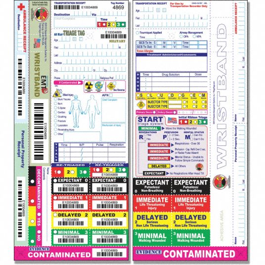 DISASTER MANAGEMENT SYSTEMS, 50, PK, Wristband Military Triage Tag ...