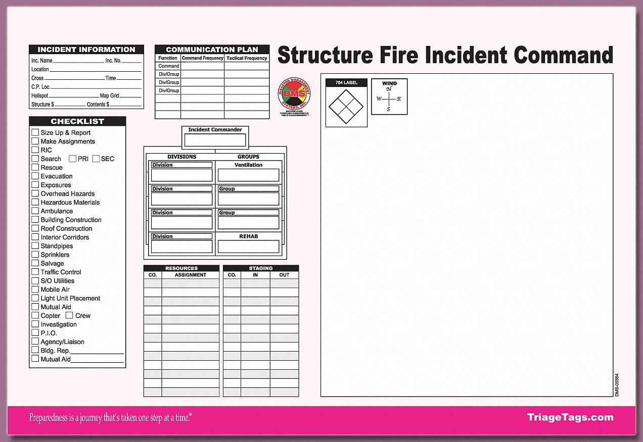 DMS Structure Fire ICS Worksheet, PK 25 - 38E611|DMS 05564 - Grainger