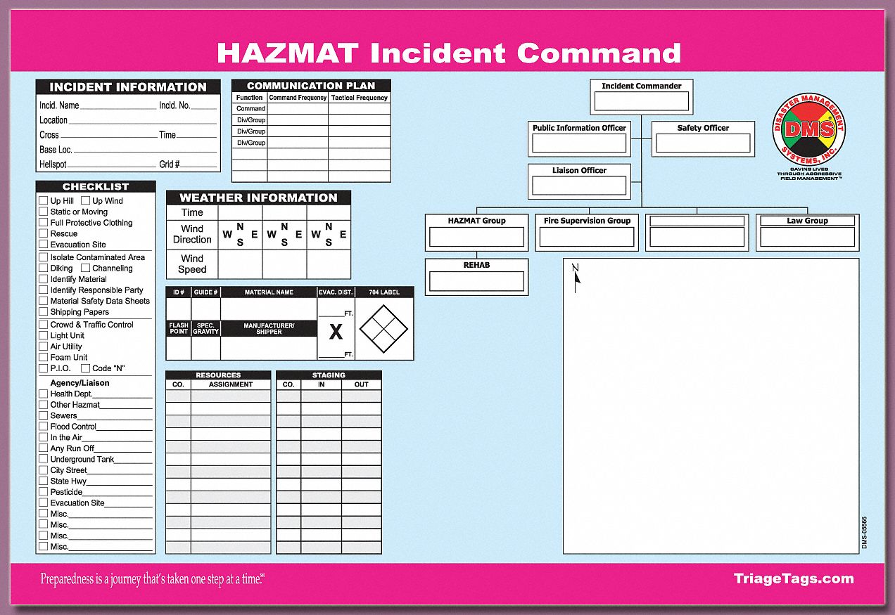 DMS Hazmat ICS Worksheet, 17 in Length, 1/4 in Width, 11 1/2 in Height