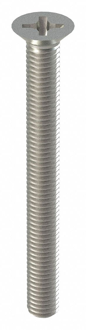 Machine Screw: M5x0.80 Thread Size, 50 mm Lg, 18-8, Stainless Steel, Plain, Flat, Phillips, 50 PK
