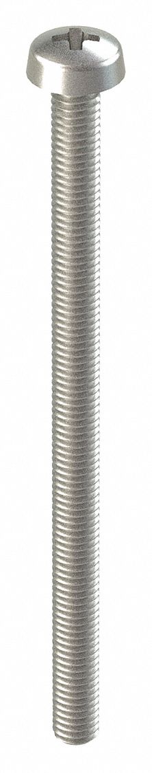 Machine Screw: M3x0.50 Thread Size, 50 mm Lg, 18-8, Stainless Steel, Plain, Cheese, Phillips, 100 PK