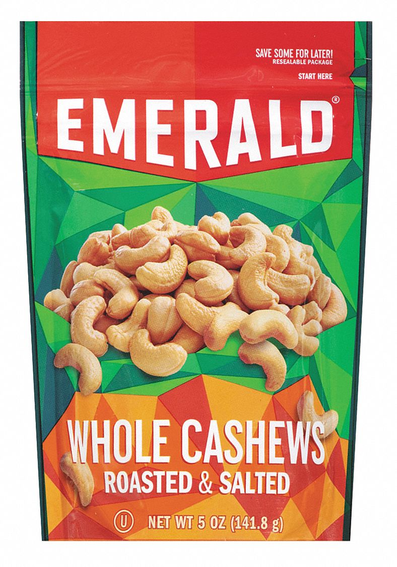 Roasted & Salted Whole Cashews,5 oz.,PK6 Grainger