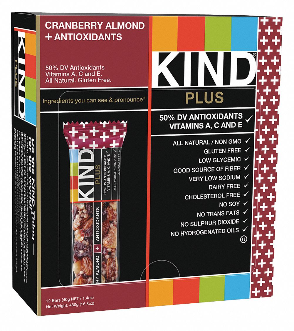 KIND Plus Nutrition Boost Bar: Cranberry Almond plus Antioxidants, 1.4 oz Size, 12 PK