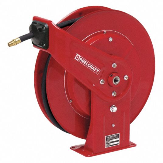 50 ft (3/8 in I.D.), 1/4 in MNPT, Spring Return Hose Reel - 38EE39