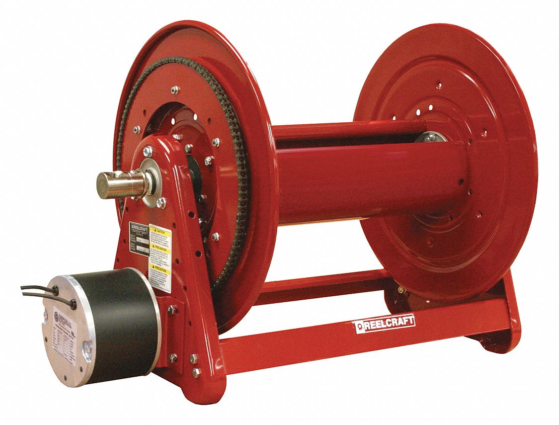 Electric Motor Driven Hose Reel: 325 ft (1/2 in I.D.), 3,000 psi Max Op  Pressure, Iron