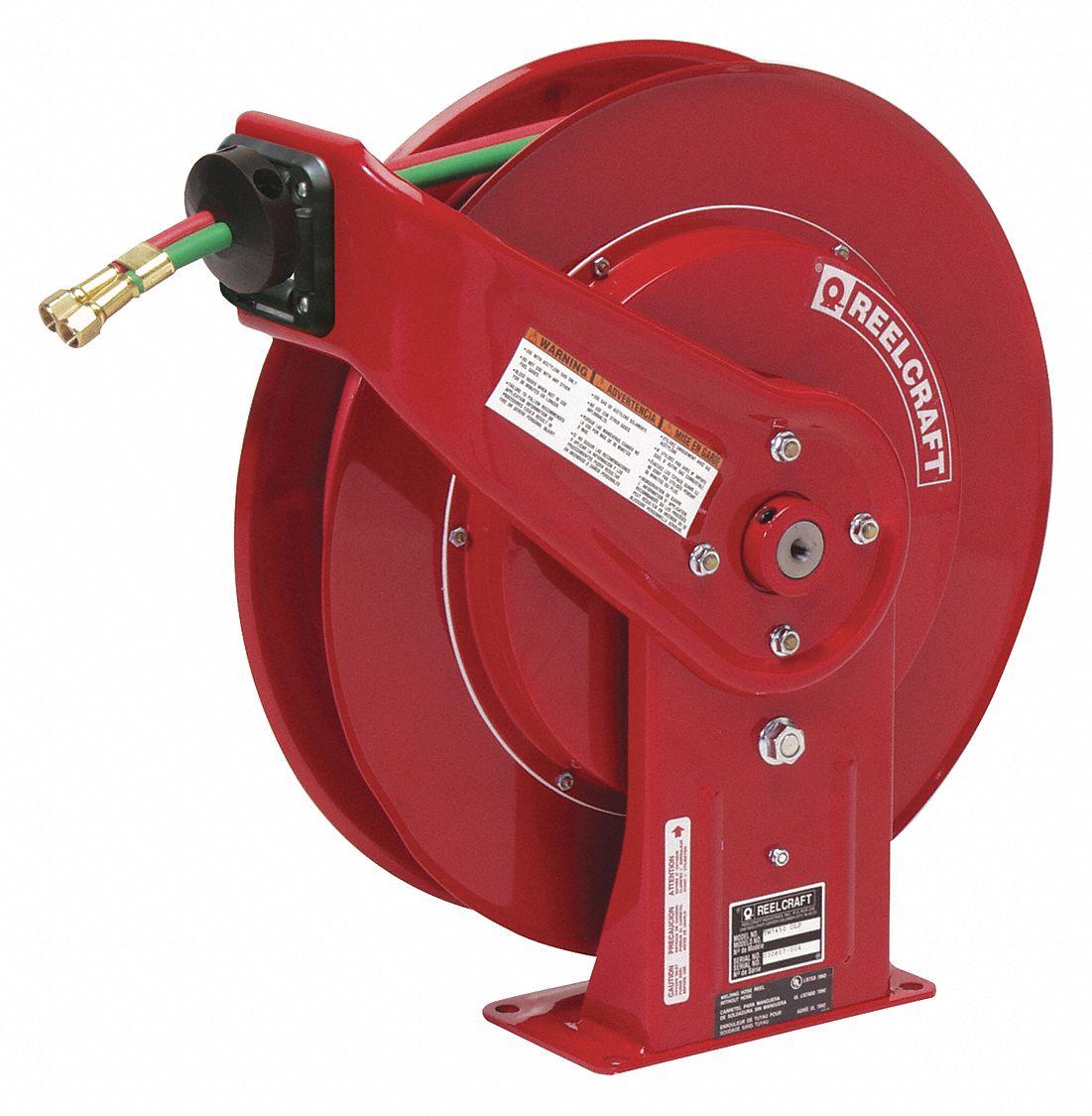 WELDING HOSE REEL: 60 FT (¼ IN I.D.), 9/16 IN F UNF, 200 PSI MAX OP PRESSURE, ALUMINUM