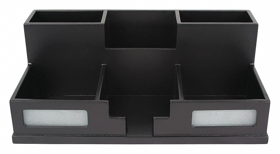 DESKTOP ORGANIZER,BLACK,WOOD,5-1/2 IN H